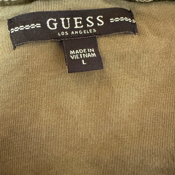 Guess Off Shoulder Dress KeyHole Front Short Sleeve Floral Olive Green Large - Picture 4 of 10